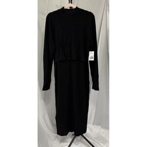 NWT! Sonoma Maternity Black Nursing Mock Neck Sweater Midi Dress - Size Large